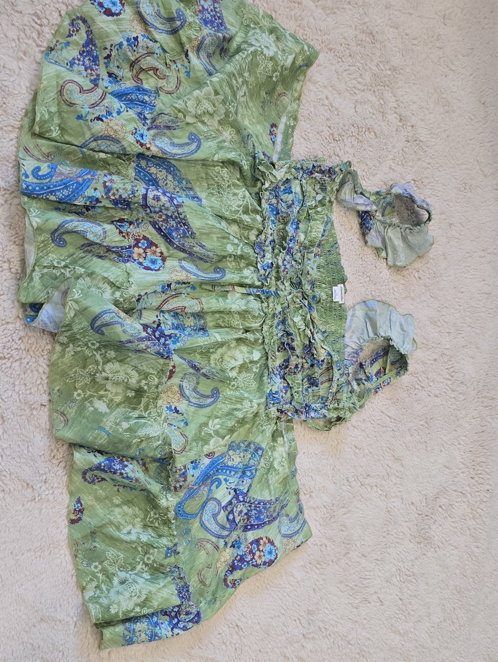 Kimchi Blue Green Paisley Smocked Dress with Blue Accents